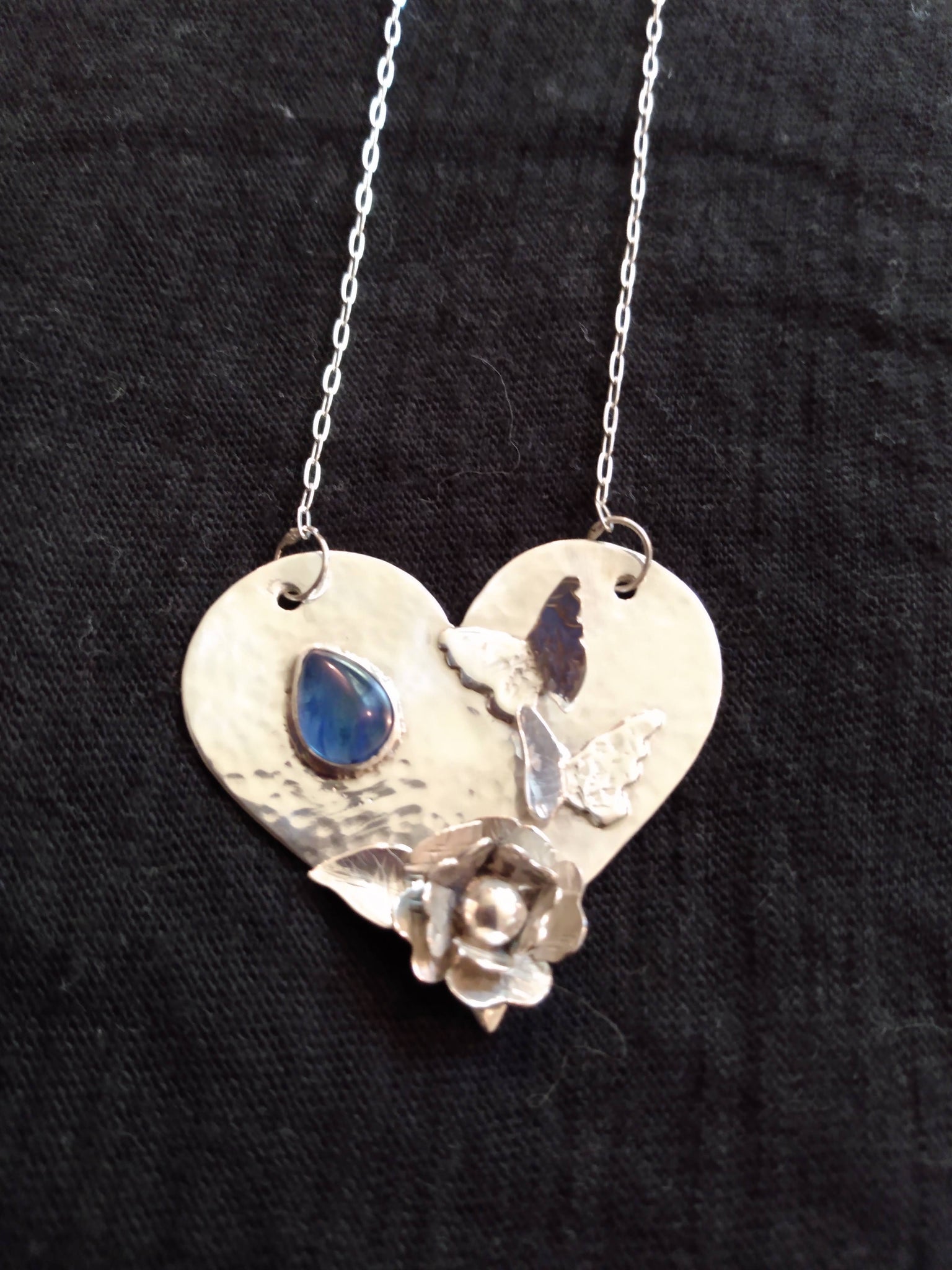 Sterling Silver Heart and Butterfly Pendent with natural Kyanite Stone- SOLD