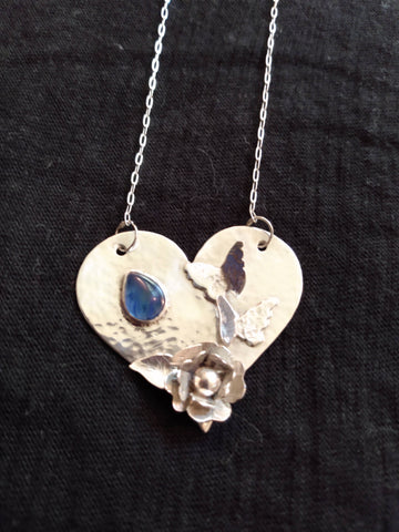 Sterling Silver Heart and Butterfly Pendent with natural Kyanite Stone- SOLD