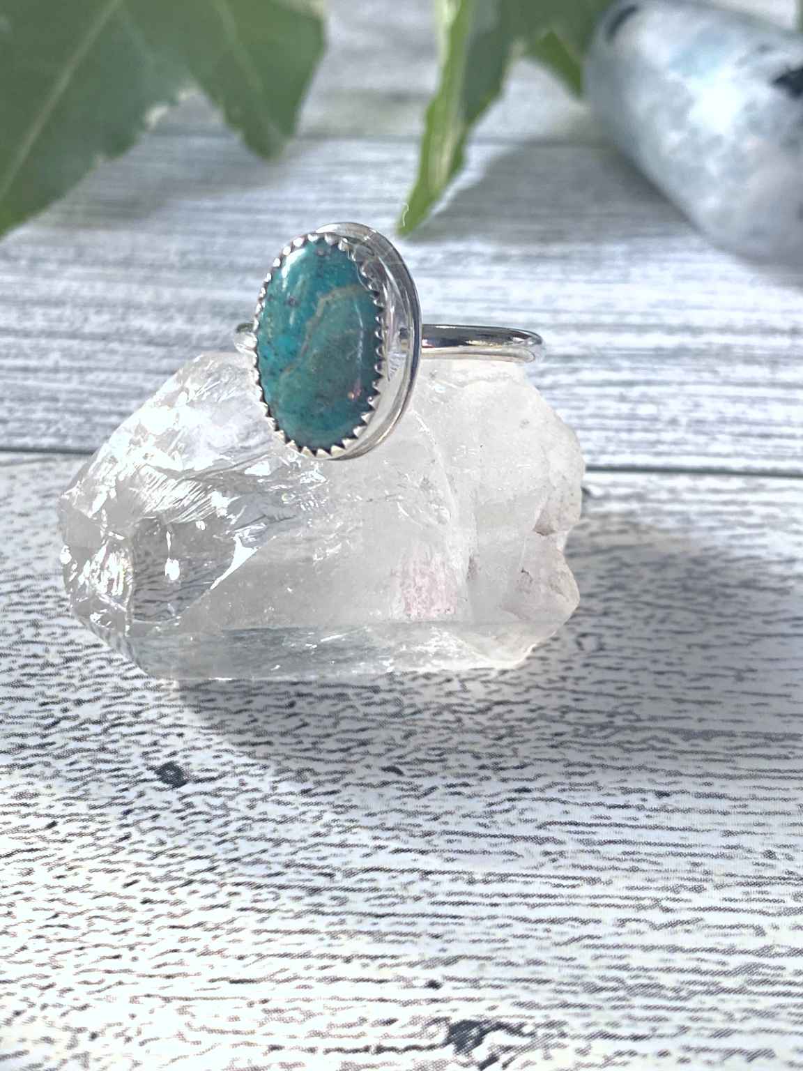 One of a kind handcrafted ring.  I am in love with this ring. The deep green color of this turquoise stone looks so amazing set in sterling silver with a light patina applied. Dainty and bold rolled into one. Green black and silver...so yummy!!!  Available in a US size 8.5  Ships out within 1 to 2 business days. (Not including weekends or holidays)  Turquoise, the captivating sea-green stone of the ancients, represents wisdom, tranquility, protection, good fortune, and hope.