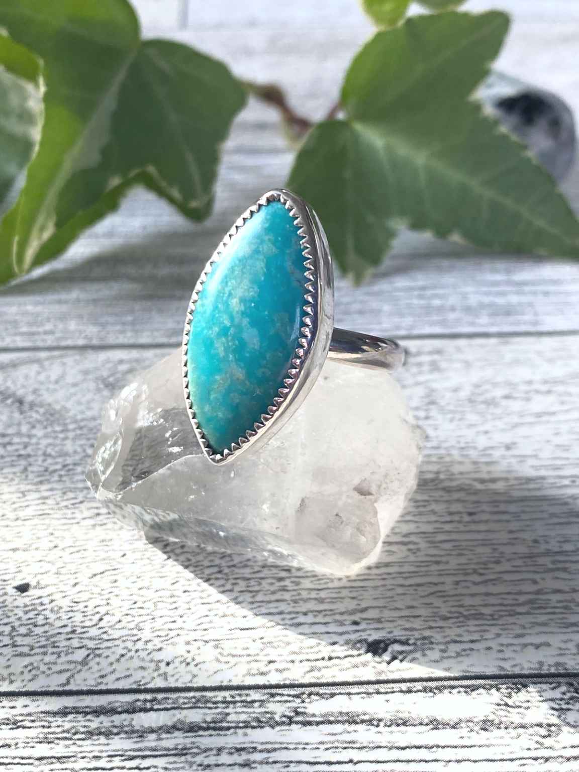 Sterling Silver Ring With Natural Amazonite Stone - Size 9