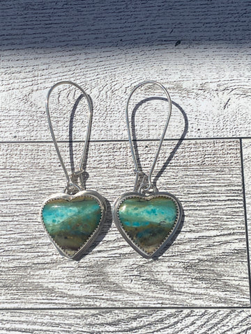 Sterling Silver Drop Earrings With Heart Shaped Opalina Stones