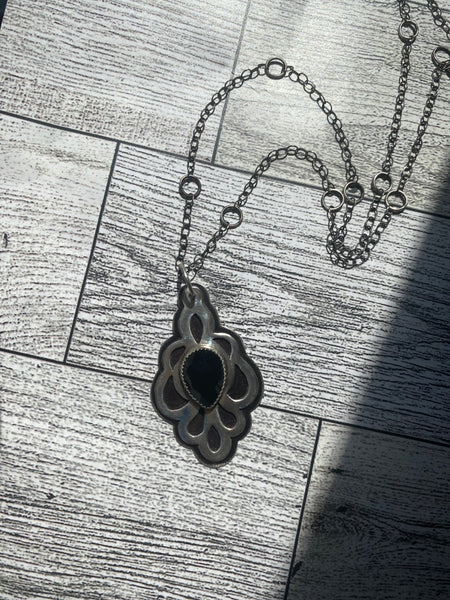 Sterling Silver Necklace With Black Onyx Stone