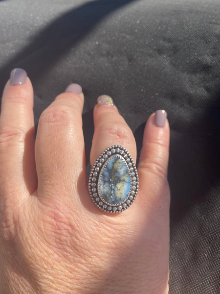 Sterling Silver Ring With Natural Blue Turquoise Stone - Size 9