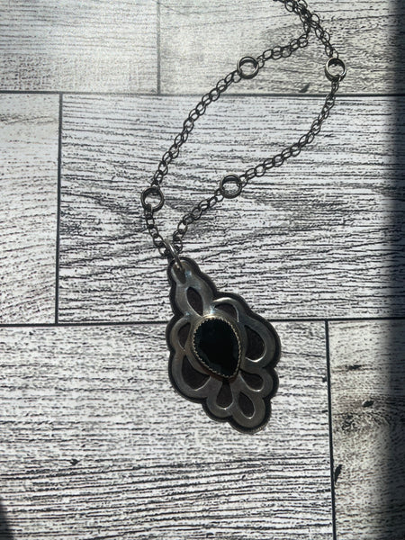 Sterling Silver Necklace With Black Onyx Stone