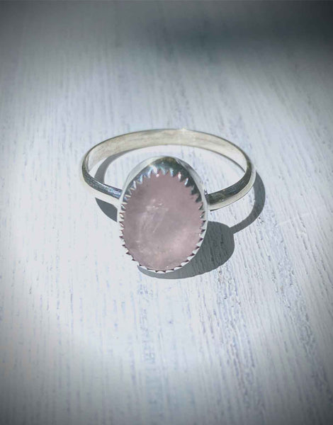 One of a kind handcrafted ring.  Oh how I love me some PINK!!! So dainty and feminine, you cannot go wrong with this beauty if you are purchasing as a gift for a loved one or for yourself. Pink Morganite is semi translucent with an amazing pink hue that goes so well with bright shiny silver.  Available in a US size 7.  Pink Morganite brings the energy rays of determination, commitment, and caring. Pink is the color of new love, new romance and new relationships. Love is in the air!!!